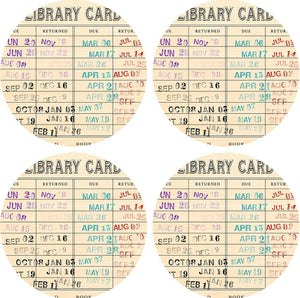 4 Pieces Small Vintage Wood Library Due Date Card Coaster