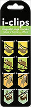 Load image into Gallery viewer, Sloths i-clips magnetic page markers make a fun way to mark your place! Bookmark is perfect for a book club prize!  i-clips can be used as secure bookmarks, magnets, paper clips, and more. Each i-clip is 3/4 inches wide by 1 inch high folded.
