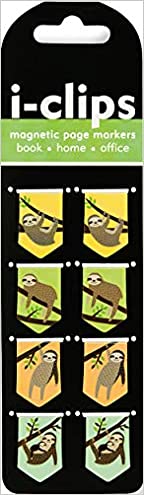 Sloths i-clips magnetic page markers make a fun way to mark your place! Bookmark is perfect for a book club prize!  i-clips can be used as secure bookmarks, magnets, paper clips, and more. Each i-clip is 3/4 inches wide by 1 inch high folded.