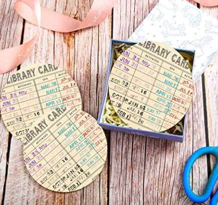 4 Pieces Small Vintage Wood Library Due Date Card Coaster